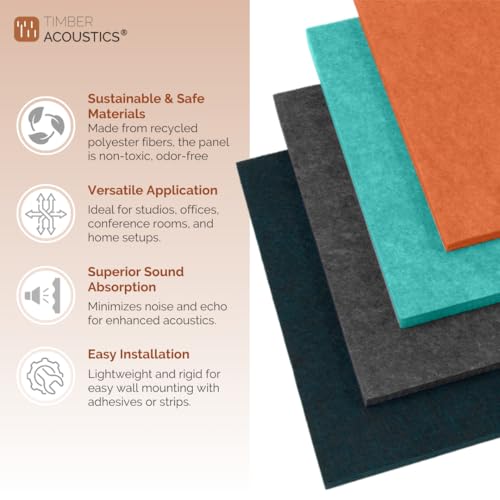 Timber Acoustics® Mute Board – Acoustic Sound Absorption Panels | 1 x 3 ft | Set of 4