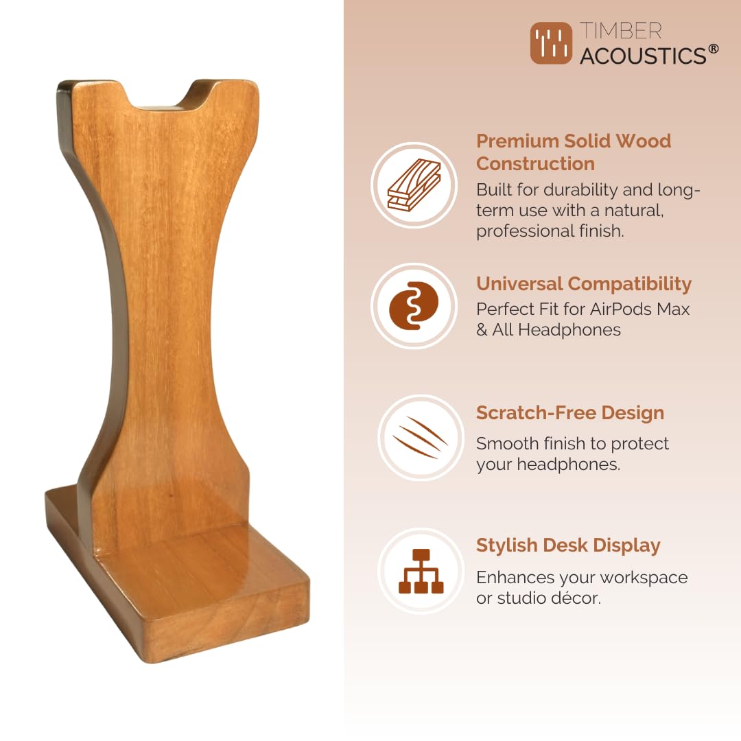 Wooden Headphone Stand for Over-Ear & On-Ear Headphones, Universal Headset Organizer
