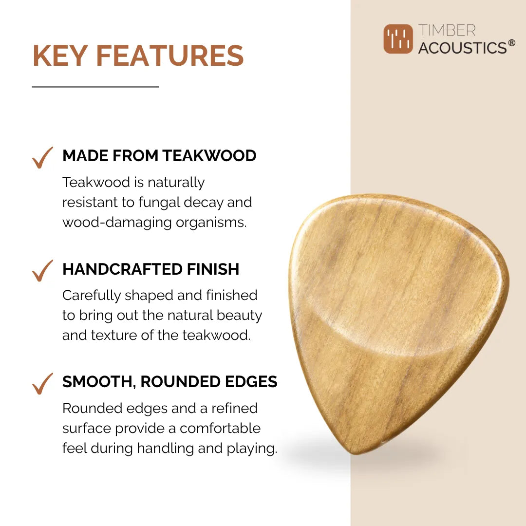 Teak Wood Guitar Picks | Handcrafted Wooden Plectrums for Acoustic, Electric & Bass Guitars For Beginners & Professionals