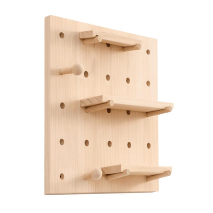Wooden Multipurpose Pegboard Wall Organizer with Modular Pine Wood Design and Customizable Layout