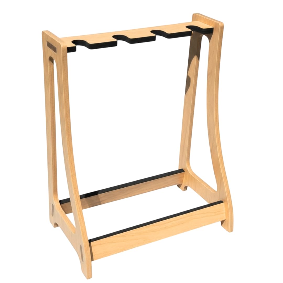 Guitar Rack for Multiple Guitars Portable Thicken Plywood Wooden String Instrument Holder with Soft Leather Edges for Acoustic Classical and Bass Guitars | 4-Guitar Holder