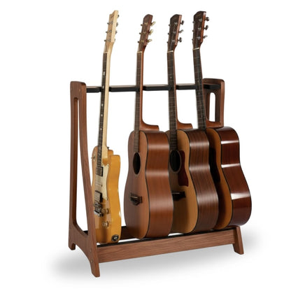 Guitar Rack for Multiple Guitars Portable Thicken Plywood Wooden String Instrument Holder with Soft Leather Edges for Acoustic Classical and Bass Guitars | 4-Guitar Holder
