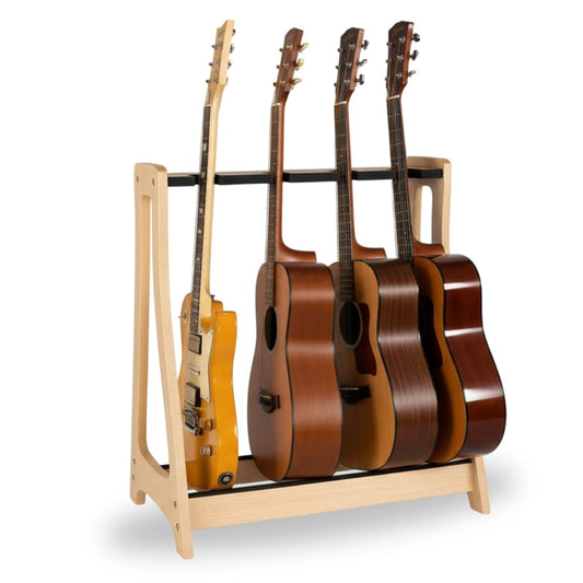 Guitar Rack for Multiple Guitars Portable Thicken Plywood Wooden String Instrument Holder with Soft Leather Edges for Acoustic Classical and Bass Guitars | 4-Guitar Holder