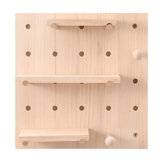 Wooden Multipurpose Pegboard Wall Organizer with Modular Pine Wood Design and Customizable Layout