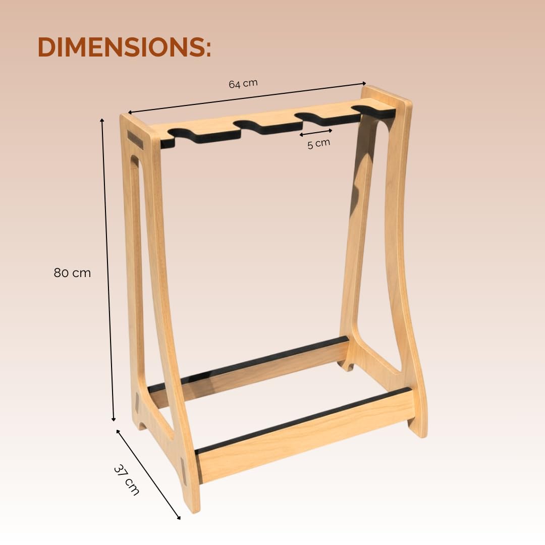 Guitar Rack for Multiple Guitars Portable Thicken Plywood Wooden String Instrument Holder with Soft Leather Edges for Acoustic Classical and Bass Guitars | 4-Guitar Holder