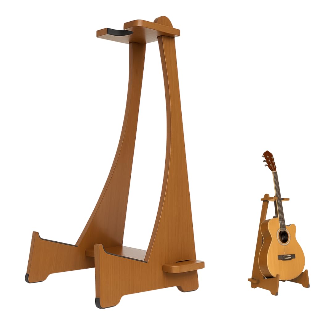 Wooden Long Neck Guitar Stand with Felt Edges for Acoustic Classical Bass Guitars