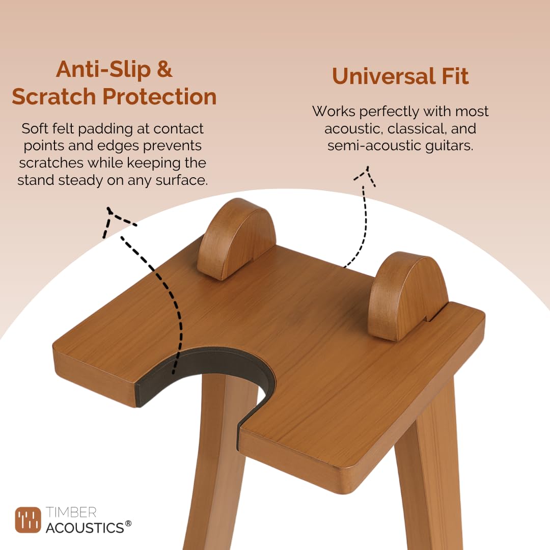 Wooden Long Neck Guitar Stand with Felt Edges for Acoustic Classical Bass Guitars