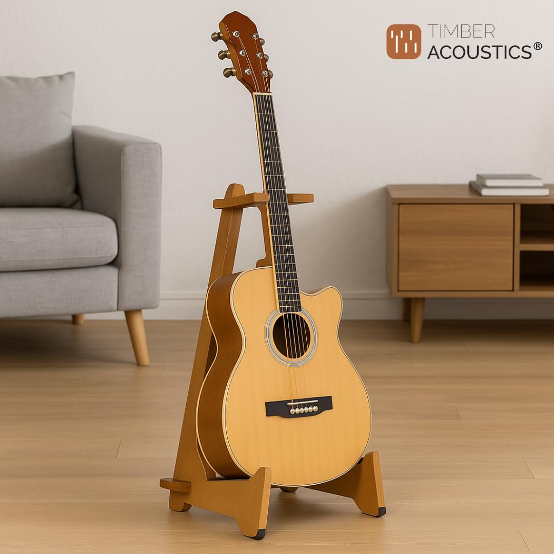 Wooden Long Neck Guitar Stand with Felt Edges for Acoustic Classical Bass Guitars
