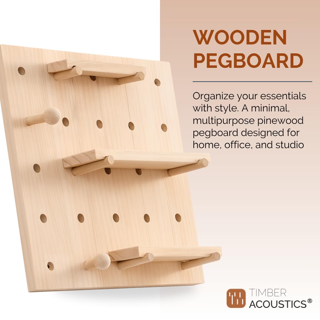 Wooden Multipurpose Pegboard Wall Organizer with Modular Pine Wood Design and Customizable Layout
