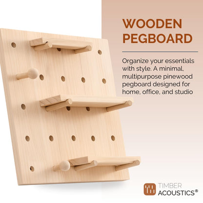Wooden Multipurpose Pegboard Wall Organizer with Modular Pine Wood Design and Customizable Layout