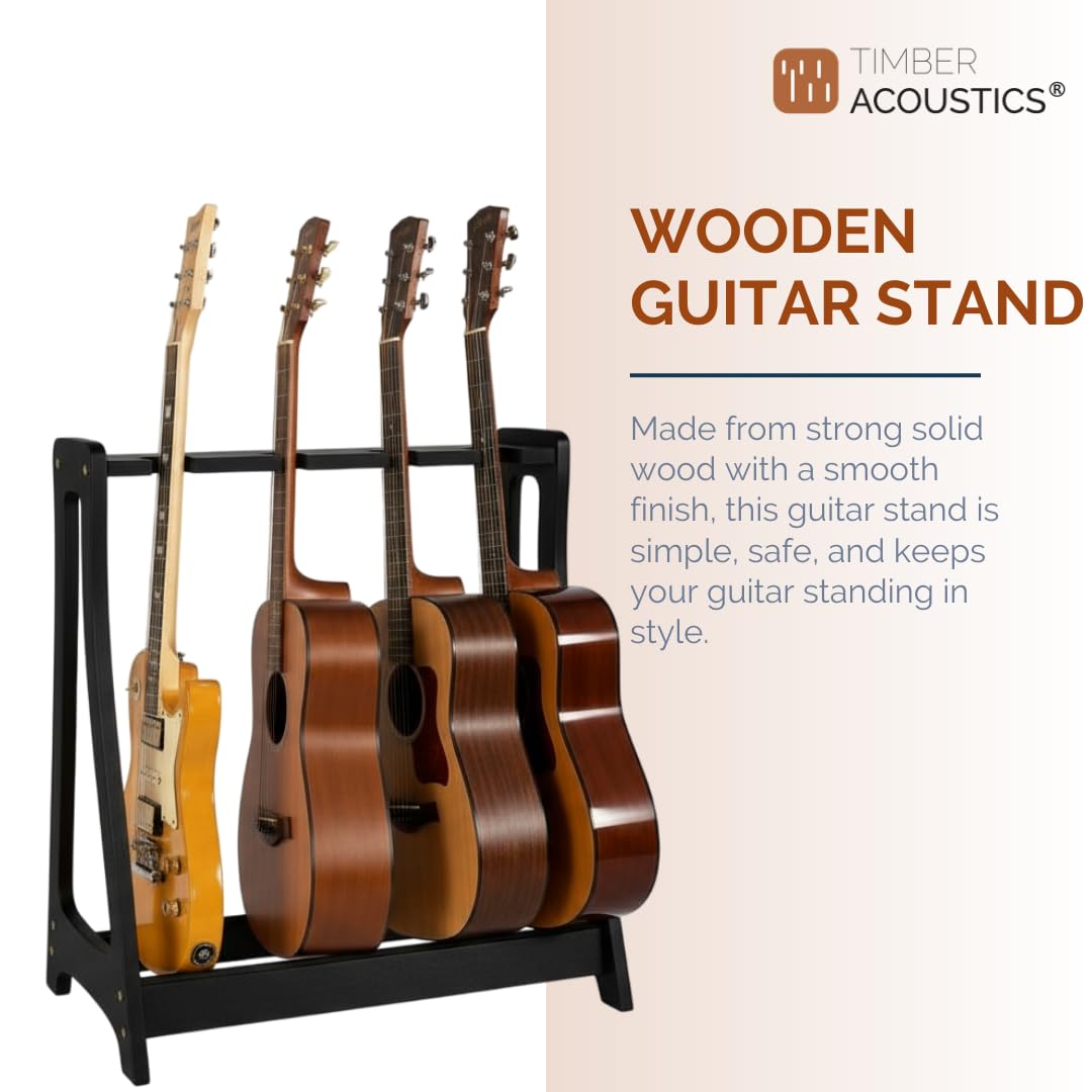 Guitar Rack for Multiple Guitars Portable Thicken Plywood Wooden String Instrument Holder with Soft Leather Edges for Acoustic Classical and Bass Guitars | 4-Guitar Holder