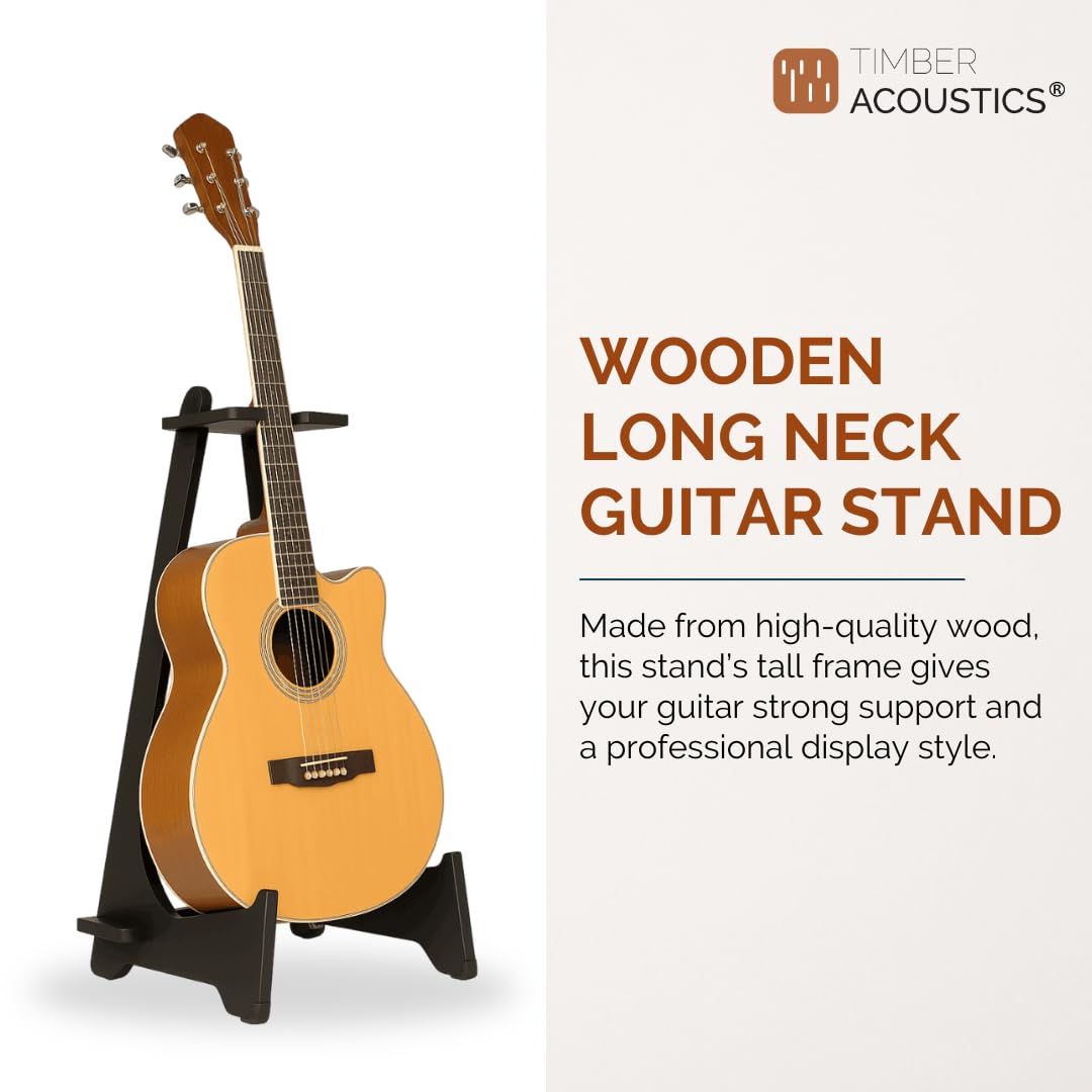 Wooden Long Neck Guitar Stand with Felt Edges for Acoustic Classical Bass Guitars