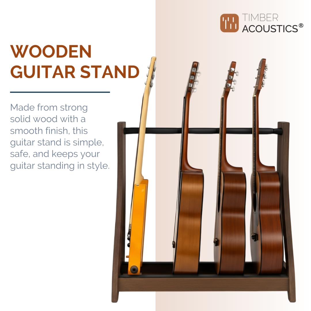 Guitar Rack for Multiple Guitars Portable Thicken Plywood Wooden String Instrument Holder with Soft Leather Edges for Acoustic Classical and Bass Guitars | 4-Guitar Holder