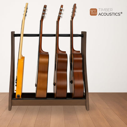 Guitar Rack for Multiple Guitars Portable Thicken Plywood Wooden String Instrument Holder with Soft Leather Edges for Acoustic Classical and Bass Guitars | 4-Guitar Holder