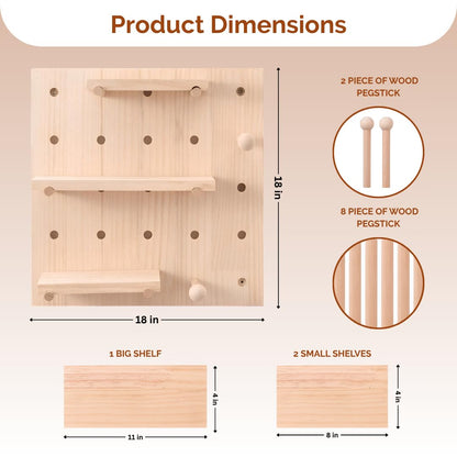 Wooden Multipurpose Pegboard Wall Organizer with Modular Pine Wood Design and Customizable Layout