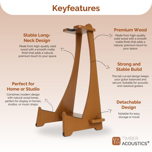 Wooden Long Neck Guitar Stand for Acoustic Classical Bass Guitars
