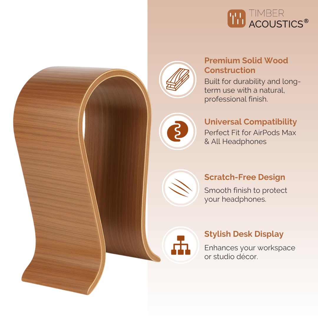 Wooden Universal Headphone Stand, Stylish Organizer for Office Studio Home and Gaming, Luxury Display Stand for Over Ear and On Ear Headphones