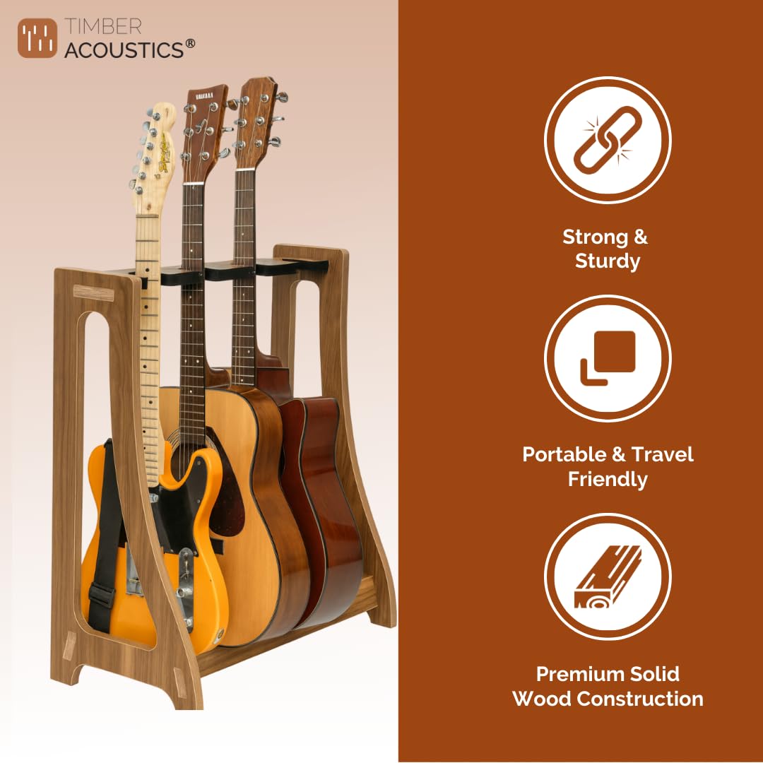 Guitar Rack for Multiple Guitars Portable Thicken Plywood Wooden String Instrument Holder with Soft Leather Edges for Acoustic Classical and Bass Guitars | 4-Guitar Holder