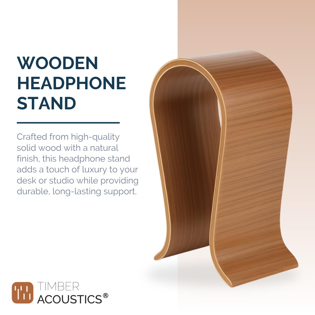 Wooden Universal Headphone Stand, Stylish Organizer for Office Studio Home and Gaming, Luxury Display Stand for Over Ear and On Ear Headphones