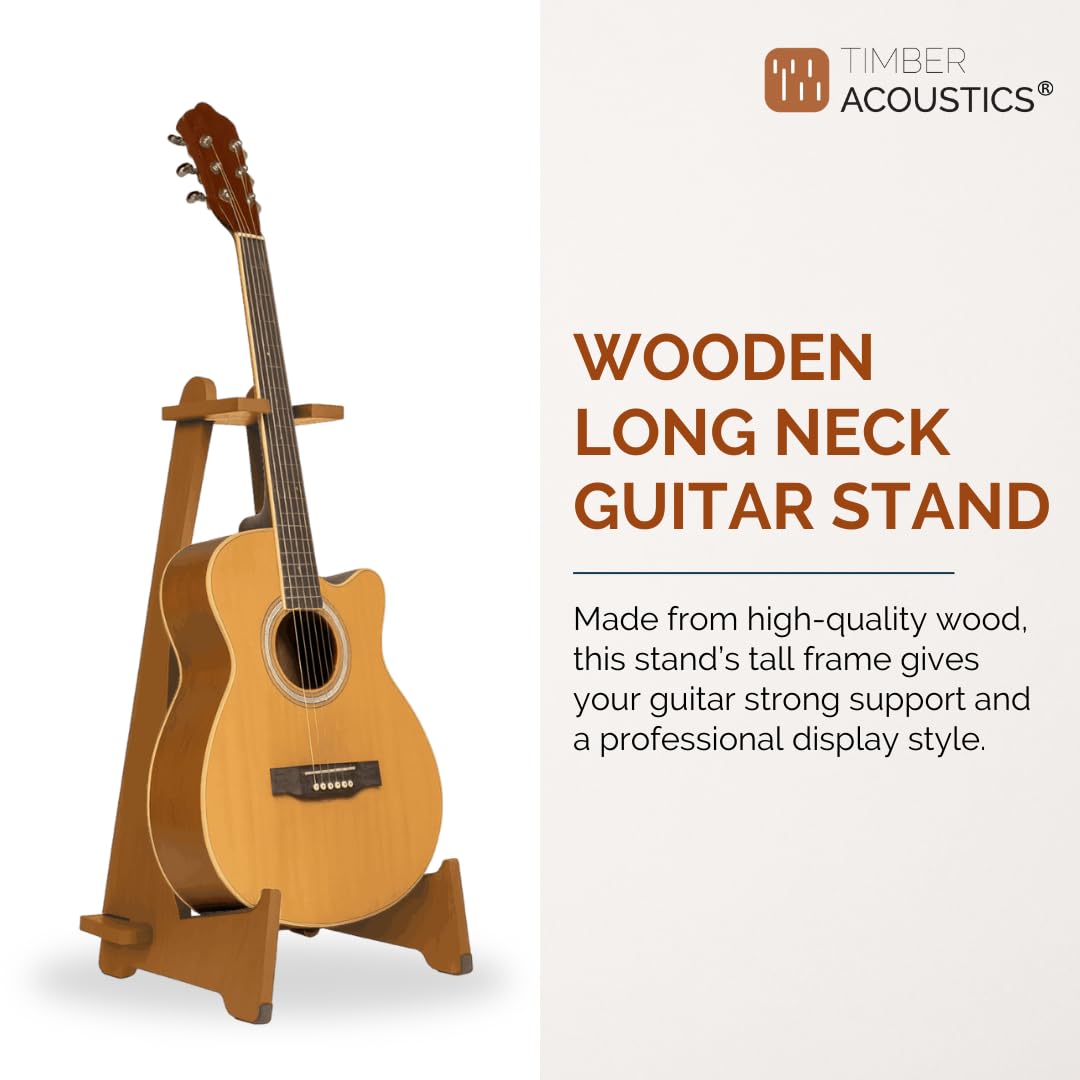 Wooden Long Neck Guitar Stand with Felt Edges for Acoustic Classical Bass Guitars
