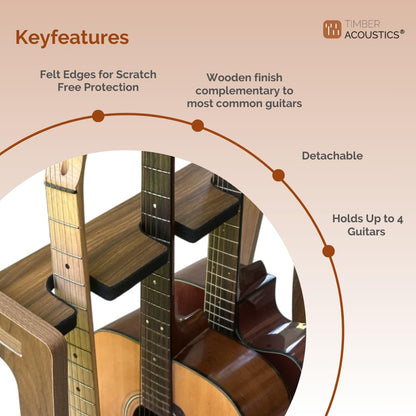 Guitar Rack for Multiple Guitars Portable Thicken Plywood Wooden String Instrument Holder with Soft Leather Edges for Acoustic Classical and Bass Guitars | 4-Guitar Holder