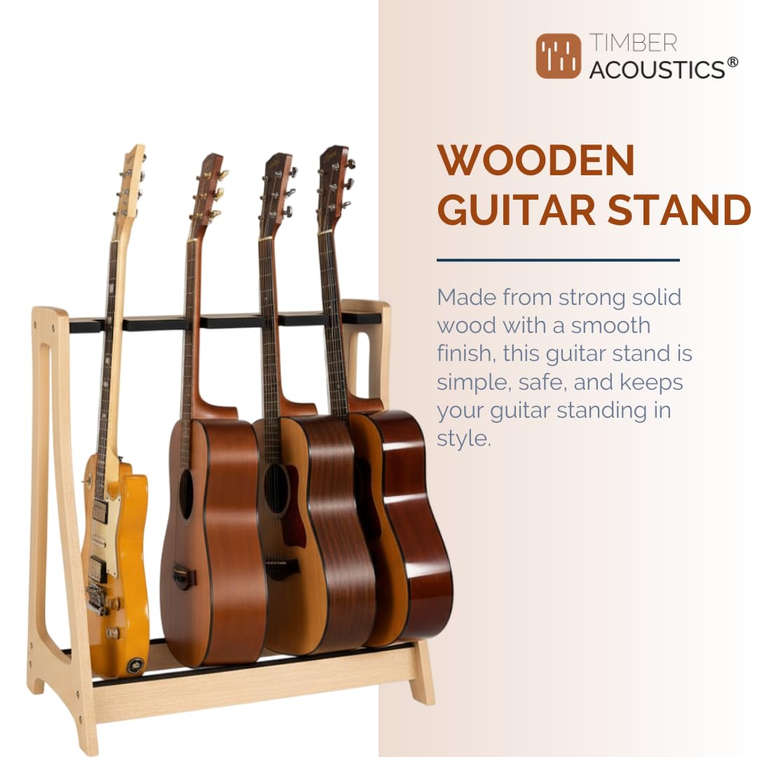 Guitar Rack for Multiple Guitars Portable Thicken Plywood Wooden String Instrument Holder with Soft Leather Edges for Acoustic Classical and Bass Guitars | 4-Guitar Holder