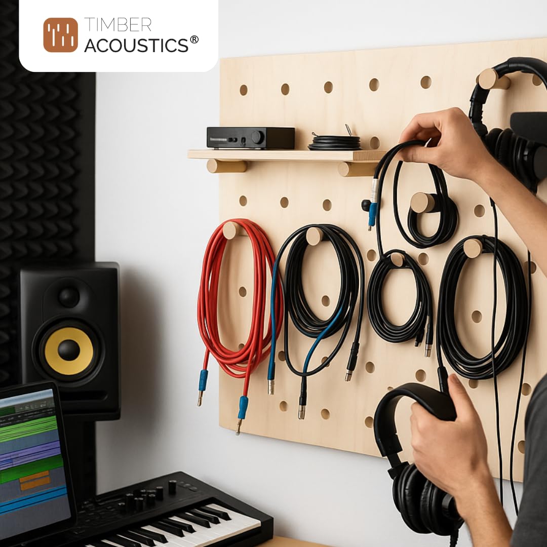 Wooden Multipurpose Pegboard Wall Organizer with Modular Pine Wood Design and Customizable Layout