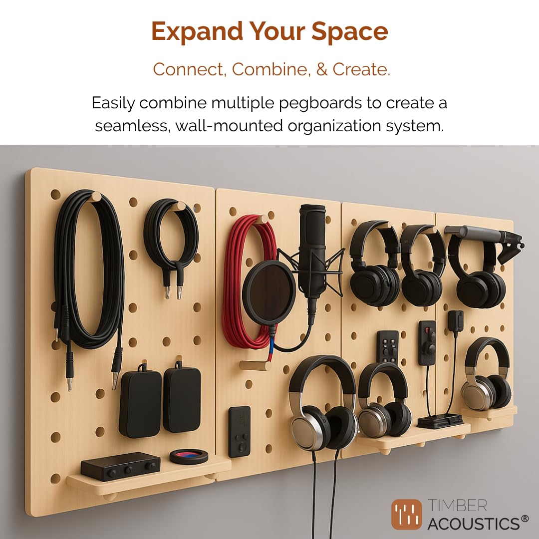Wooden Multipurpose Pegboard Wall Organizer with Modular Pine Wood Design and Customizable Layout