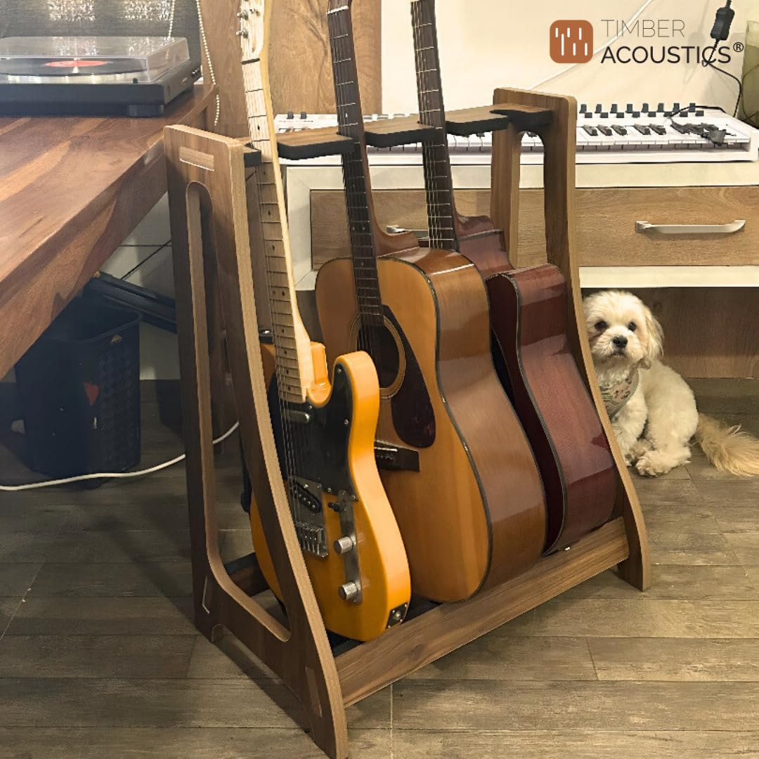 Guitar Rack for Multiple Guitars Portable Thicken Plywood Wooden String Instrument Holder with Soft Leather Edges for Acoustic Classical and Bass Guitars | 4-Guitar Holder