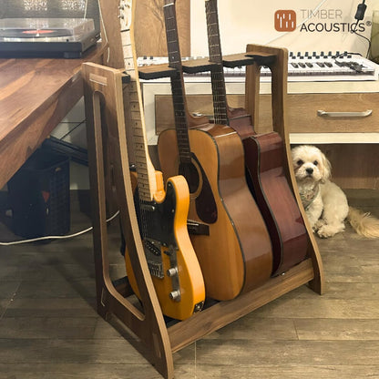 Guitar Rack for Multiple Guitars Portable Thicken Plywood Wooden String Instrument Holder with Soft Leather Edges for Acoustic Classical and Bass Guitars | 4-Guitar Holder