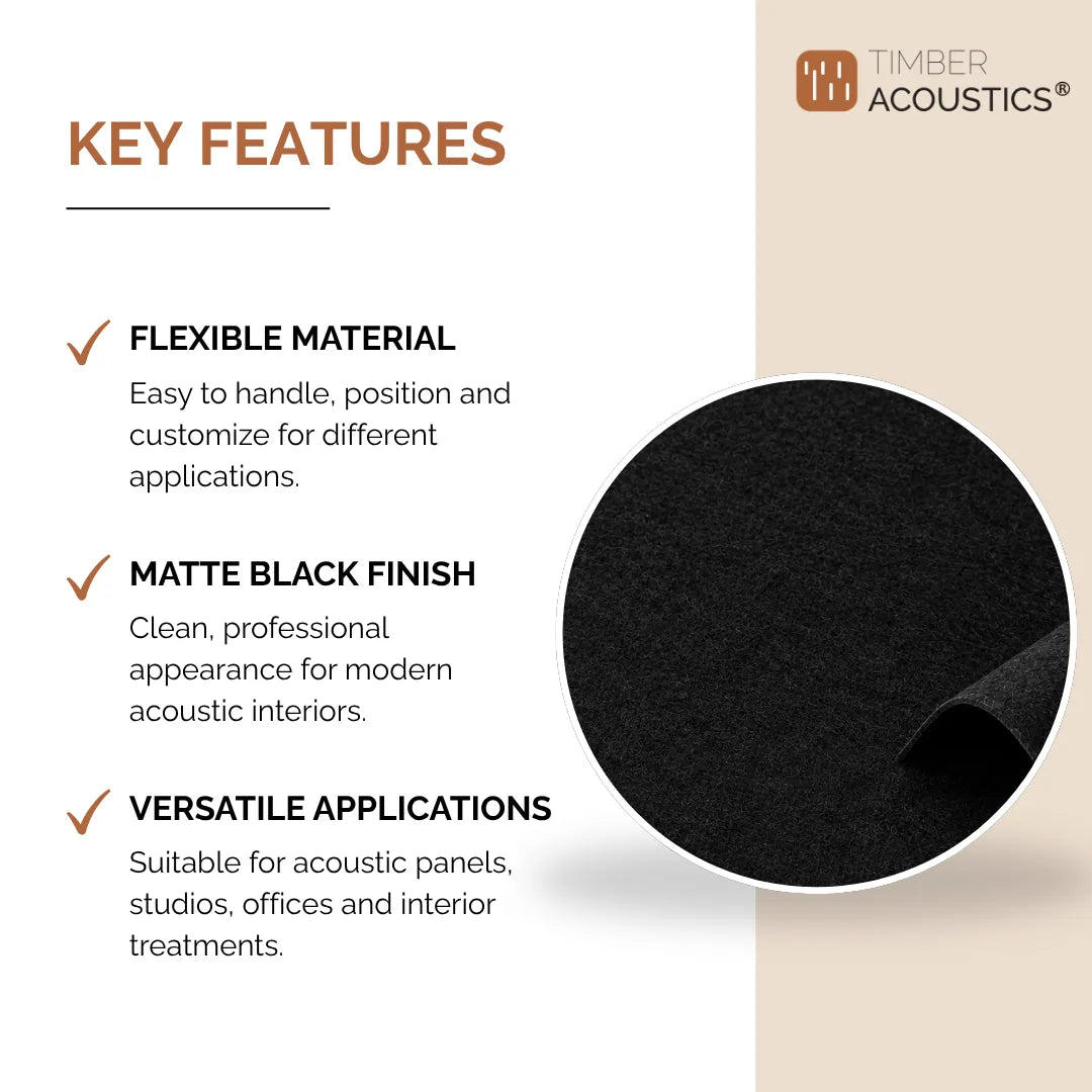 Acoustic Felt Fabric Material for Acoustic Curtains & Blinds, 1 Meter (Black )